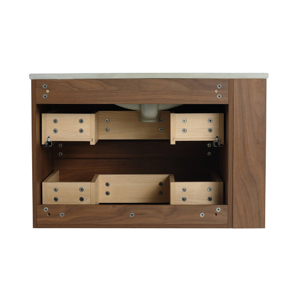 English Elm 30" Wall Mount Bathroom Vanity With Ceramic Sink & Soft-Close Drawers For Modern Storage Solutions W999S00207
