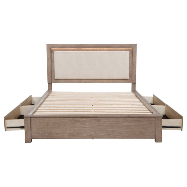 English Elm Gibbons Eastern King Storage Bed with Led Headboard and Four Under Bed Drawers B062S01576