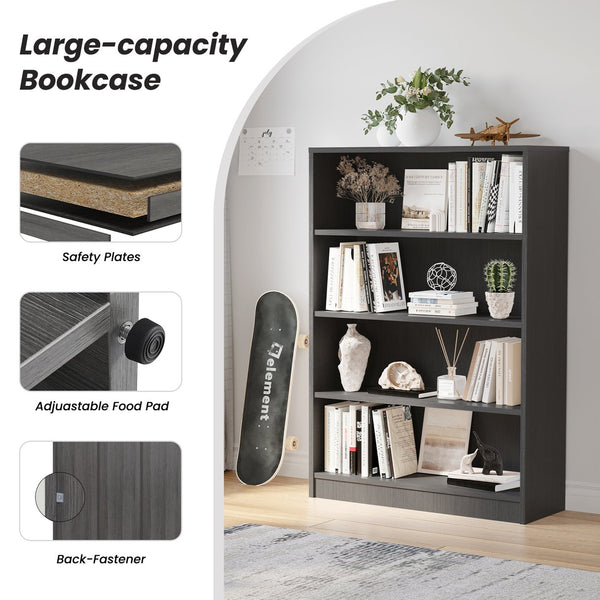 English Elm Grey 4-Shelf Modern Bookcase - Stylish Storage For Bedroom, Living Room, Or Office - Durable & Adjustable T3623P379655