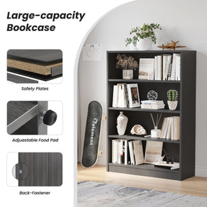 English Elm Grey Four Tier Open Bookcase Wide Melamine Shelving Unit for Office or Living Room T3623P437033