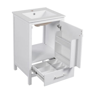 English Elm 20-Inch Compact Bathroom Vanity with Ceramic Sink, Soft-Close Storage, Divider Drawer & Easy Plumbing Access White N729P334847K