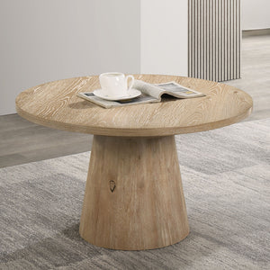 English Elm Contemporary Round Coffee Table With Cone Base - Warm Oak Finish, Stylish Design For Modern Living Rooms B2741S00441