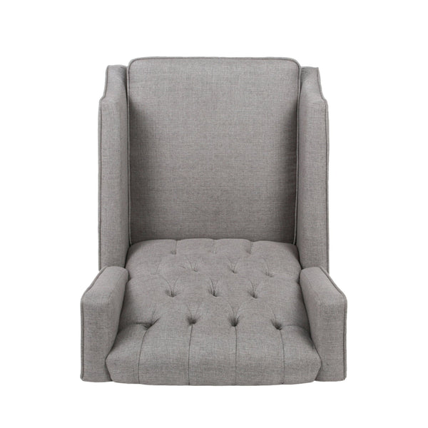 English Elm Christopher Knight Home® - Pushback Mid Century Wingback Recliner Chair with Rivet Trim, Upholstered Fabric Accent Seat for Living Room Grey 63486.00GRY