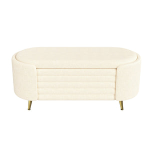 English Elm Modern Boucle Tufted Storage Ottoman Bench with Gold Legs for Bedroom or Entryway Beige N719P305628A