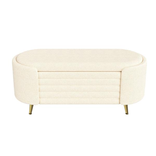 English Elm Modern Boucle Tufted Storage Ottoman Bench with Gold Legs for Bedroom or Entryway Beige N719P305628A