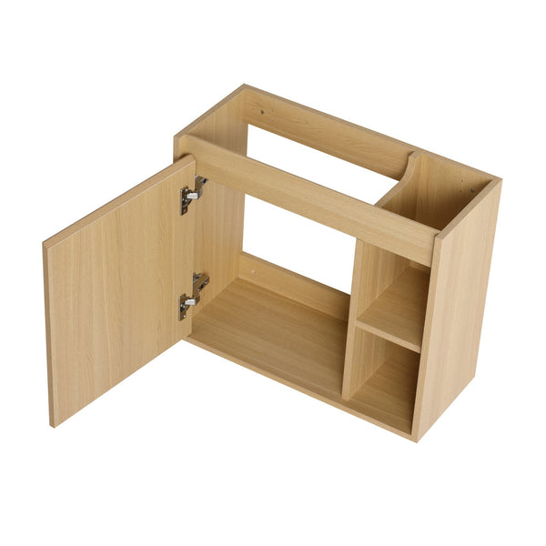 English Elm 24'' Floating Wall Mounted Bathroom Vanity with Ceramic Sink and Soft Close Cabinet Light Oak W999P426633
