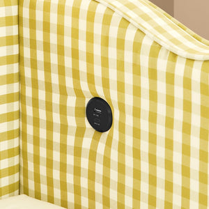 English Elm Cozy Gingham Linen Daybed with Pull Out Trundle Usb Port Wave Back Twin Sofa Yellow W1413S00121
