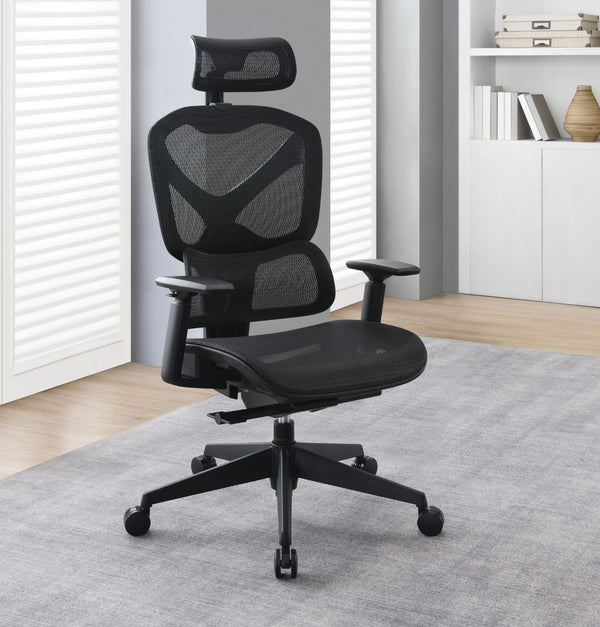 OSP Home Furnishings Mesh Back Ergonomic Manager Chair with Lumbar Support Headrest and Synchro Tilt System 71142MHR-3
