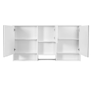English Elm 55 Inch Wall Mount Medicine Cabinet Dual Mirrored Doors Soft Close Bathroom Vanity Storage N710P401336K