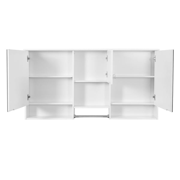 English Elm 55 Inch Wall Mount Medicine Cabinet Dual Mirrored Doors Soft Close Bathroom Vanity Storage N710P401336K