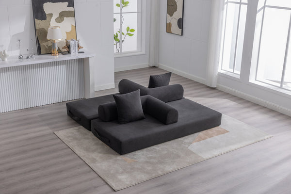 English Elm UNITED modular foldable sofa with metal frame, corduroy upholstery, side pocket & quick assembly convenience Black W1568P374081