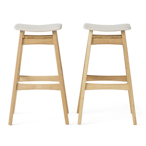English Elm Christopher Knight Home® - Bar Stool Set Of 2 - Elegant Mid-Century Modern Design With Light Beige Upholstery & Oak Finish 58922.00LBE
