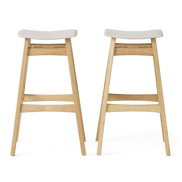 English Elm Christopher Knight Home® - Bar Stool Set Of 2 - Elegant Mid-Century Modern Design With Light Beige Upholstery & Oak Finish 58922.00LBE