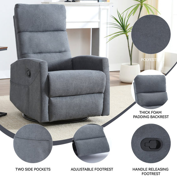 English Elm Manual Swivel Rocker Recliner Chair Upholstered in Fabric for Living Room Comfort W3224P289293