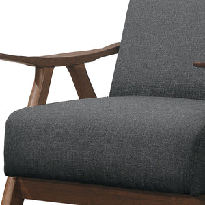 English Elm Fabric Upholstered Mid-century Accent Chair Curved Wooden Arms Angled Tapered Legs Gray B056P416785