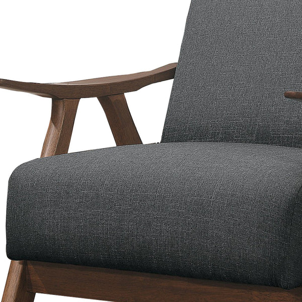 English Elm Fabric Upholstered Mid-century Accent Chair Curved Wooden Arms Angled Tapered Legs Gray B056P416785