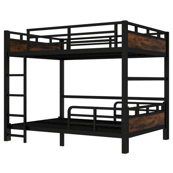 English Elm Full Metal Bunk Bed - Versatile Full-Over-Full Design With Vintage Wood Finish & Safety Fence W1580S00226
