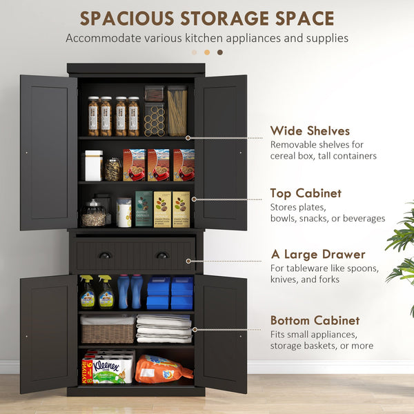 English Elm Homcom 72" Kitchen Pantry - Stylish Freestanding Storage Cabinet With Adjustable Shelves & Drawer W2225S00055