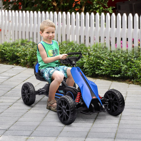 English Elm Aosom Kids Pedal Go Kart Sporty Ride on with Adjustable Seat and Eva Wheels Blue W2225P229478