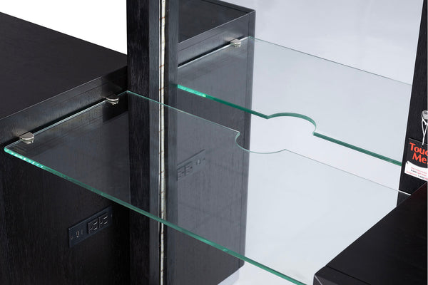 English Elm Contemporary Glam Vanity with Rhinestone Trim and Tempered Glass Top, High Gloss Finish, Illuminated Appeal Black 37 L x 24 W x 34 H B2741S00673