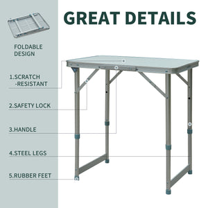 English Elm Portable Folding Camp Table Lightweight Aluminum Frame Mdf Top Two Height Settings T3971P383356