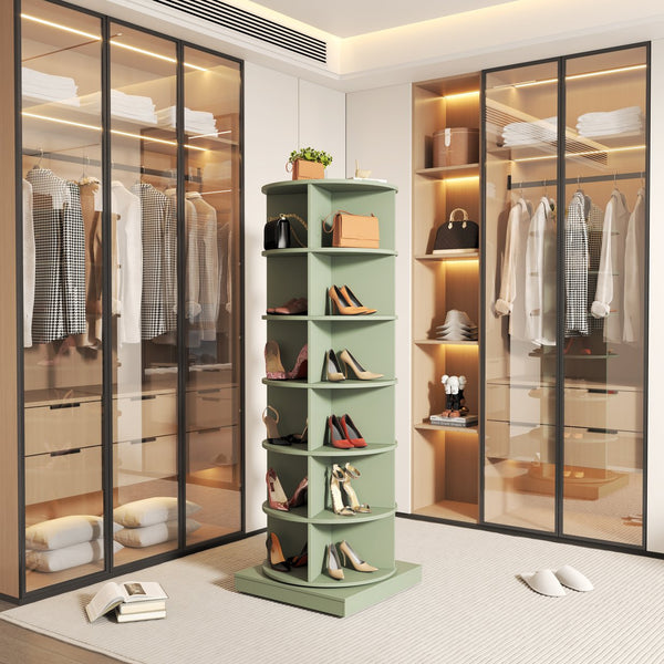 English Elm Green 360° Rotating Shoe Cabinet - 6 Layers For 24 Pairs, Space-Saving Design For Organized Storage W1320P191821