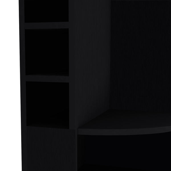English Elm Fm Furniture Clifton Tall Corner Bar Cabinet with Wine Rack Stemware Hanger Warm Finish B128S00064