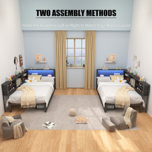 English Elm Corner Twin Daybed With Storage Drawers, Charging Station & Led Light - Stylish Kids' Corner Retreat W3107P334219