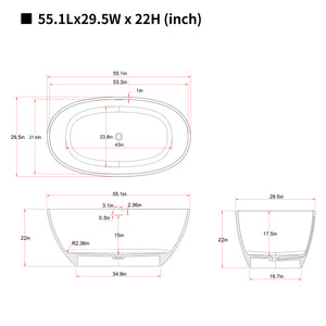 English Elm 55' 55 Inch Freestanding Stone Resin Soaking Tub Sculptural Oval Basin for Spa Bathrooms Turquoise Green W2753P416674
