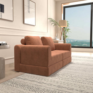 English Elm Convertible Folding Sofa Bed Brick Red Corduroy, Space-Saving Memory Foam Sleeper Couch for Small Spaces W1960S00011