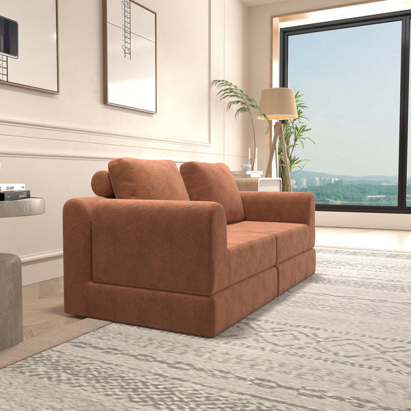 English Elm Convertible Folding Sofa Bed Brick Red Corduroy, Space-Saving Memory Foam Sleeper Couch for Small Spaces W1960S00011