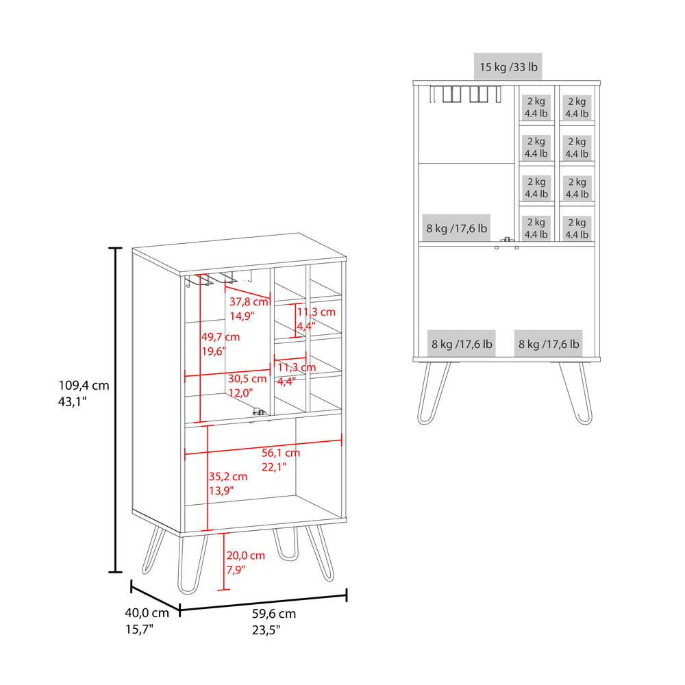 English Elm Aster Narrow 23" Double Door Bar Cabinet with 8-Bottle Wine Rack, 9 Stemware Slots, White Washed B070P234322
