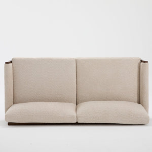 English Elm Mid-century Modern Boucle Upholstered Three Seat Sofa with Walnut Finish Wood Legs Beige N773P411407S