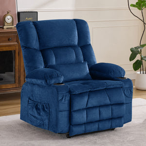 English Elm Dual Motor Large Power Lift Recliner Chair with Waist Kneading & Heat, Extended Footrest, USB Ports Blue W1521S00073