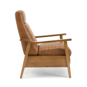 English Elm Asher Wood Arm Push Back Recliner - Cozy Saddle Brown Faux Leather For Stylish Living Room Comfort B050P322581