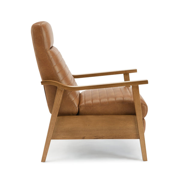English Elm Asher Wood Arm Push Back Recliner - Cozy Saddle Brown Faux Leather For Stylish Living Room Comfort B050P322581