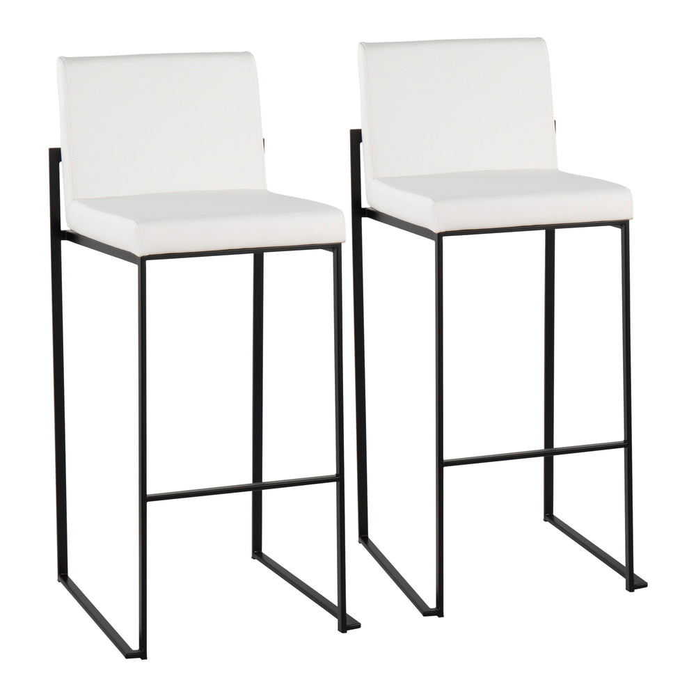 English Elm Fuji Contemporary High Back Barstools Set Of 2 - Stylish Black Steel Frame & White Faux Leather Comfort B202P222188
