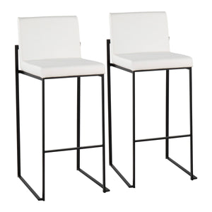 English Elm Fuji Contemporary High Back Barstools Set Of 2 - Stylish Black Steel Frame & White Faux Leather Comfort B202P222188