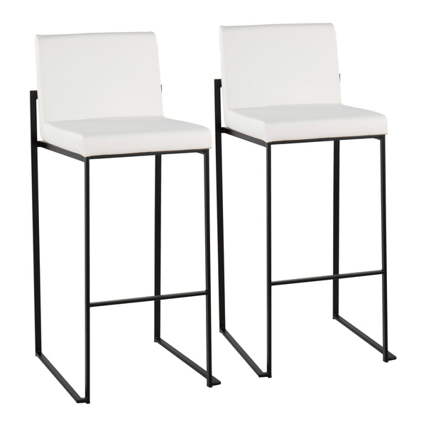 English Elm Fuji Contemporary High Back Barstools Set Of 2 - Stylish Black Steel Frame & White Faux Leather Comfort B202P222188