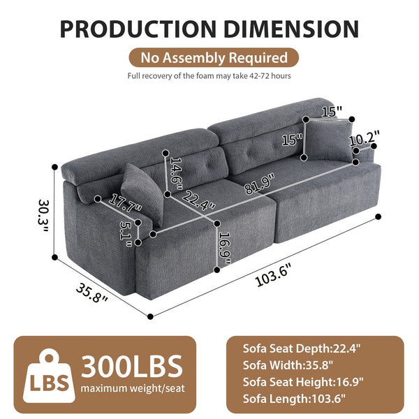 English Elm LY-029 Modular Gray Compression Sofa — 4-Seater L-Shaped Chenille, High-Density Foam, Elegant Comfort W2231S00021