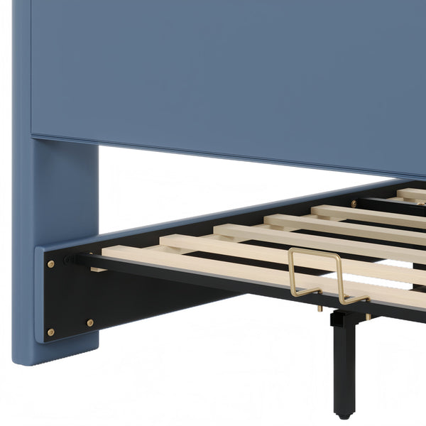 English Elm Christopher Knight Home® - King PU Leather Bed Frame with Wingback Headboard & Footboard, Gold Accents, Platform Slat Support, Elegant Design Antique Blue 85 L x 10 W x 3.25 H N761S0000017C