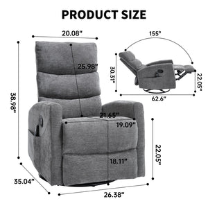 English Elm Heat Massage Rocker Swivel Recliner with 8 Vibrating Nodes Plush Fabric Lounge Chair W3224P322251