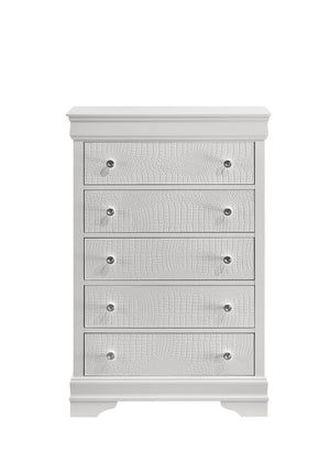 English Elm Blaze Modern 5-Drawer Chest In Elegant White - Stylish Storage With Velvet-Lined Drawer & Smooth Runners G150108717