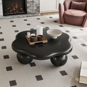 English Elm 35" Cloud Shaped Mdf Coffee Table Sculptural Round Top with Spherical Legs for Modern Living Black W1435S00030