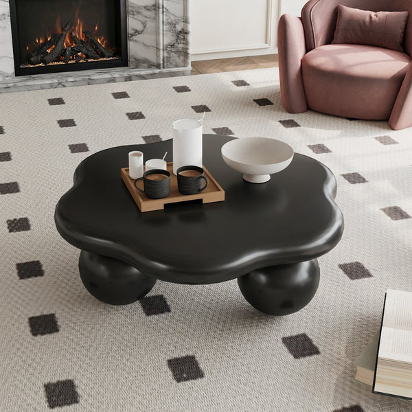 English Elm 35" Cloud Shaped Mdf Coffee Table Sculptural Round Top with Spherical Legs for Modern Living Black W1435S00030