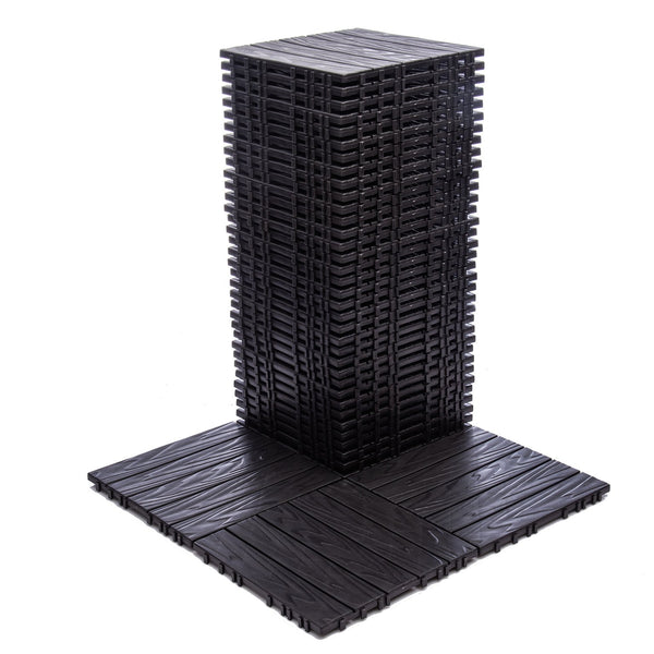 English Elm 68-pack Interlocking Plastic Deck Tiles Wood Grain Waterproof Outdoor Patio Floor Set W1578P454036