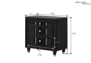 English Elm Contemporary Black Velvet Nightstand Quilted Drawers Crystal Knobs Glass Top Glam Bedroom B2741P457639