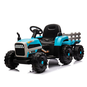 English Elm Ride on Electric Tractor Toy with Trailer 24v 400w Dual Motors Remote Control Led Blue W1578P193906