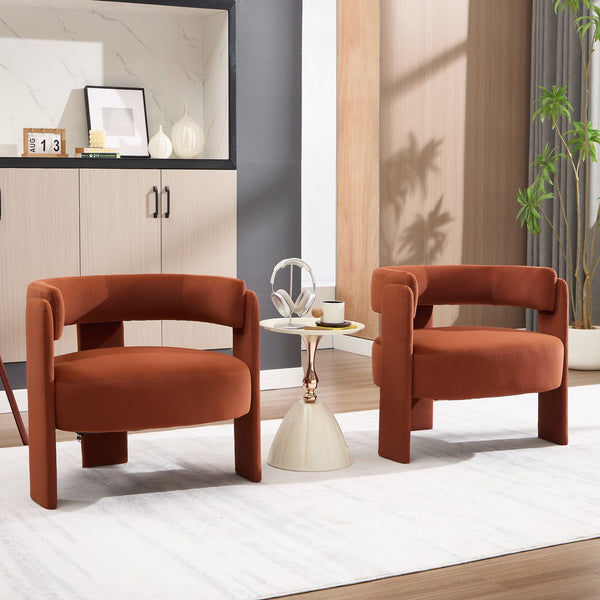 English Elm Accent Chair Velvet Upholstered Mid Century Modern Seat with Tapered Wood Legs for Any Room Orange W3244P417189