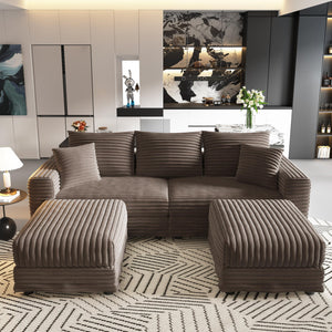 English Elm 82.7" Plush Corduroy 3-Seat Sofa - Modern Convertible Couch With Ottomans, Soft Pillows & Cozy Comfort W1885S00153